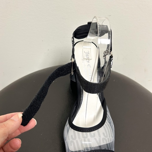 Juicy Couture Black White Gramercy Mesh Open Toe Straps Platform Block Heels 8.5 - Picture 6 of 11